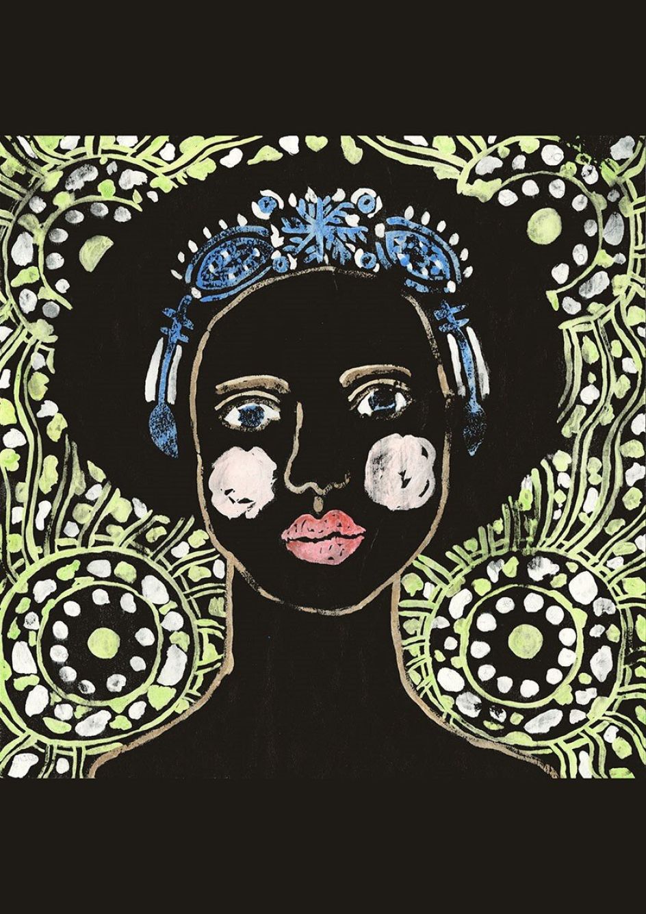 Helen Appio is inspired by the talismanic iconography of traditional West African Adire textile designs.