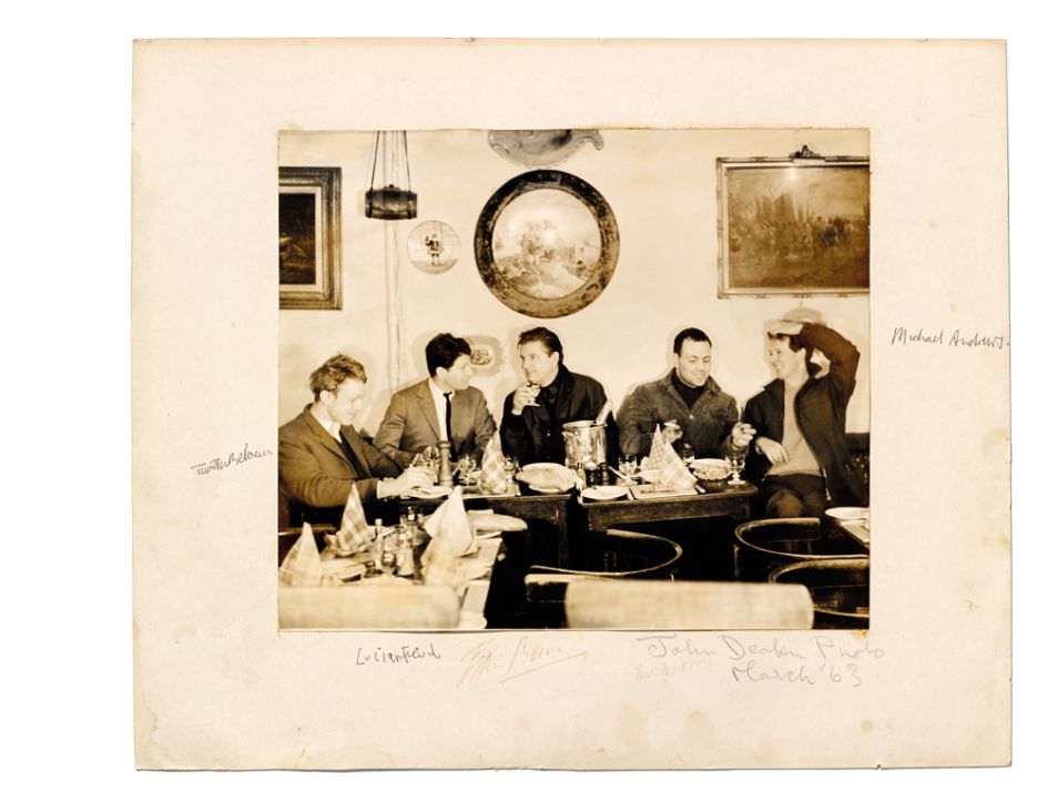 Timothy Behrens, Lucian Freud, Francis Bacon, Frank Auerbach and Michael Andrews at Wheeler's, Old Compton Street, 1963