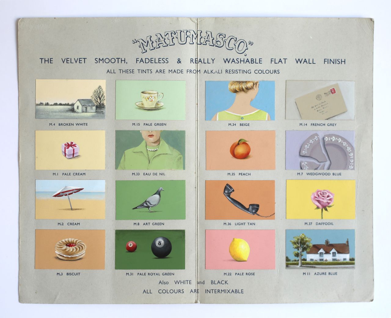 Her Heart Sank When She Saw The Box. Painted on vintage colour charts.