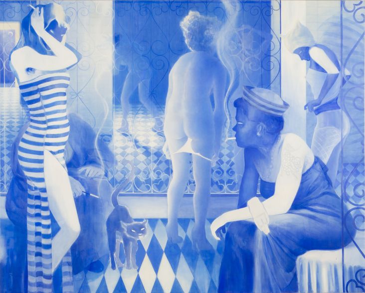 Lisa Brice (b.1968) Between This and That 2017 Synthetic tempera ('Flashe'), gesso, and ink on canvas 1980 x 2440 mm Private Collection, München, Germany © Lisa Brice