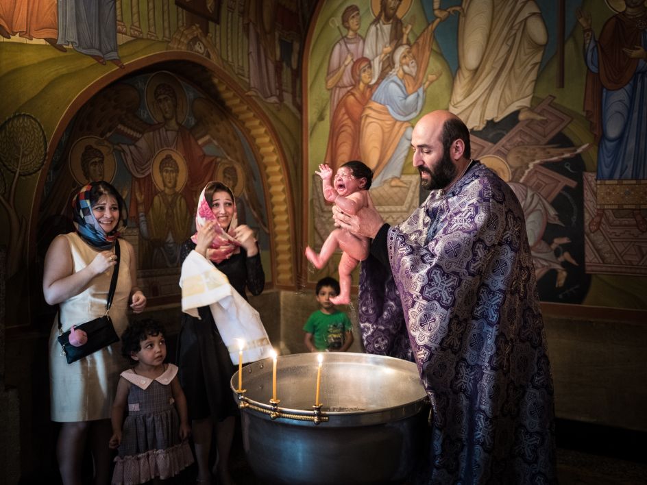 An infant is baptised according to the Orthodox rite in a church in Tbilisi, Georgia. July 2016 | © Beniamino Pisati, Italy, Shortlist, Open, Culture, 2017 Sony World Photography Awards