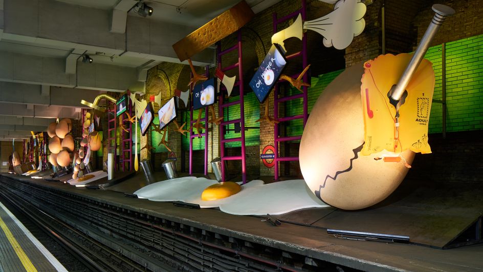 Heather Phillipson, my name is lettie eggsyrub, Gloucester Road station, 2018. Commissioned by Art on the Underground. Photo: G.G. Archard
