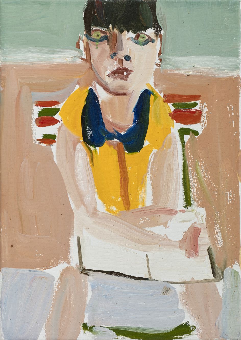Esme in a Yellow Dress, 2016 Oil on canvas 35.6 x 25.2 x 2.1 cm 14 1/8 x 9 7/8 x 7/8 in  © Chantal Joffe  Courtesy the artist and Victoria Miro, London / Venice