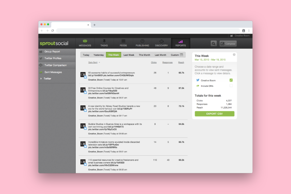 SproutSocial's Sent Messages analytics tool