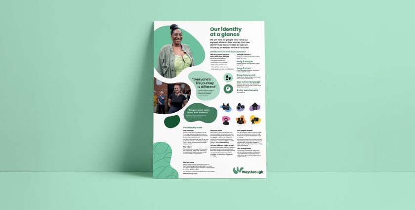 Brand Ethos and Becolourful design identity for new charity Waythrough