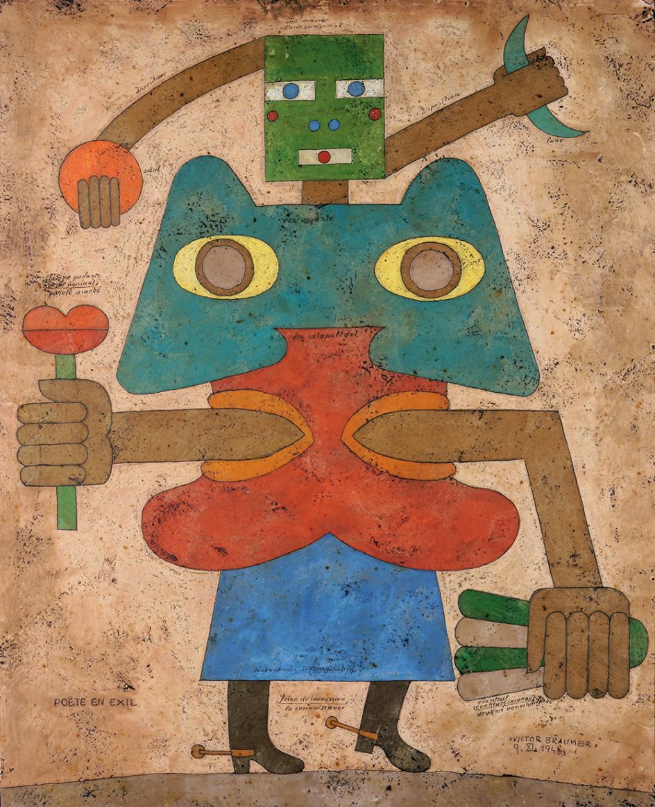 Victor Brauner, Poète en exil,1946, Wax, pencil and ink on card board, 72.7 x 59.5 cm, Courtesy Olivier Malingue Gallery