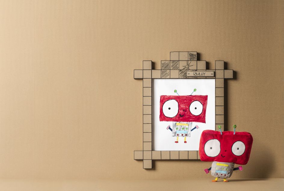 Rully the bookish red robot who loves to sing and dance  by 11-year-old Riana, from Cyprus