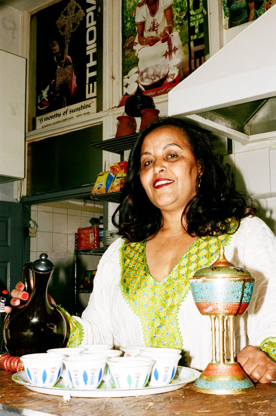 Tafeswork Belayneh inside her cafe Zeret Kitchen in Camberwell © Jonas Martinez / Museum of London