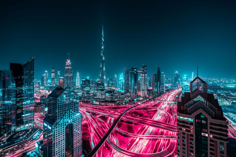 Neon-filled, Blade Runner-style photographs of Dubai at night by
