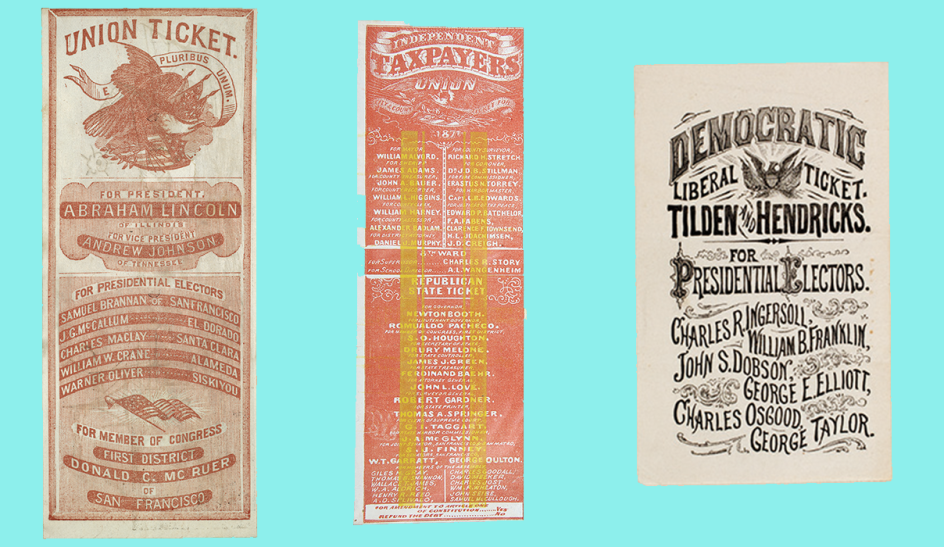 L-R:Union Ticket Ballot, Independent Taxpayers Union ballots, Democratic Liberal ballots