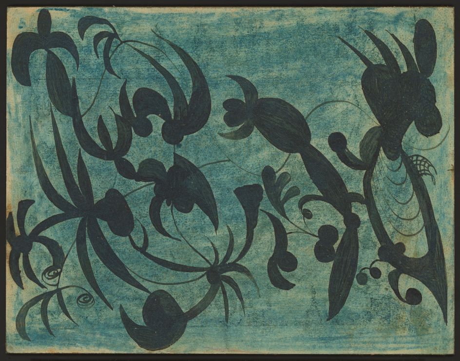 Madge Gill Sans titre s.d. Encre de Chine et crayon de couleur sur carton (Chinese ink and coloured pencil on cardboard) 17.8 x 23 cm Photo by Amélie Blanc, Atelier de numérisation – Lausanne Courtesy Collection de l’Art Brut, Lausanne