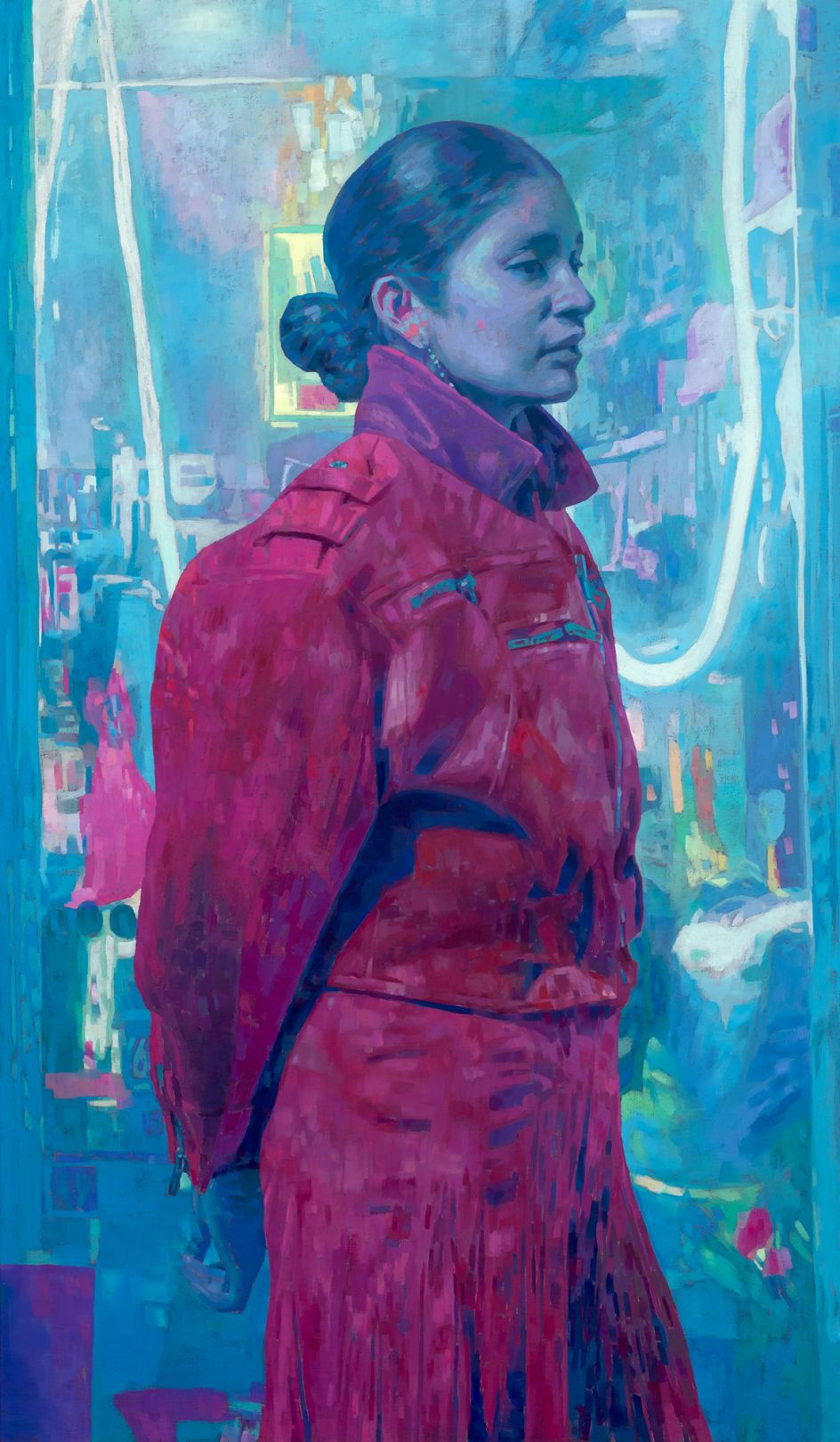 Keita Morimoto, Light City, 2019, acrylic and oil on linen, 72 x 42 in., courtesy of Nicholas Metivier Gallery, Toronto