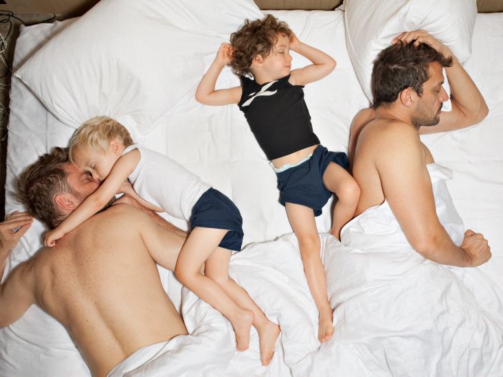 Bart and Rob with Ethan and Noah at 630 AM. Antwerp, Belgium © Bart Heynen from 'Dads' published by powerHouse Books