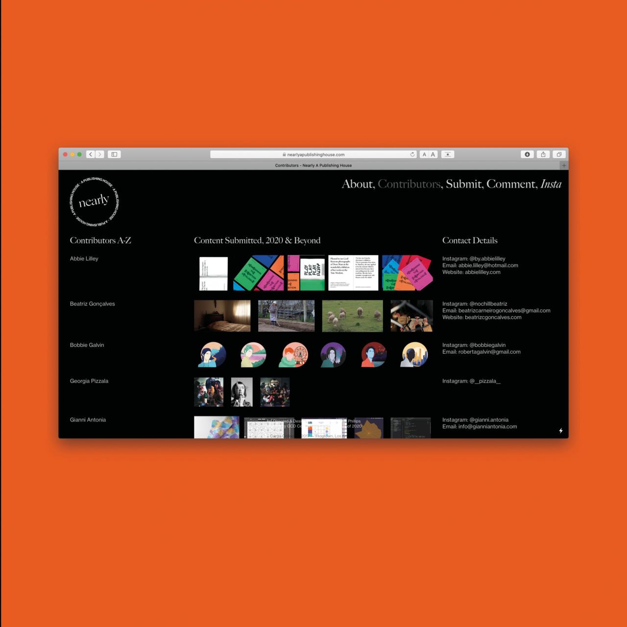 Contributors Page, www.nearlyapublishinghouse.com / @nearlypublish