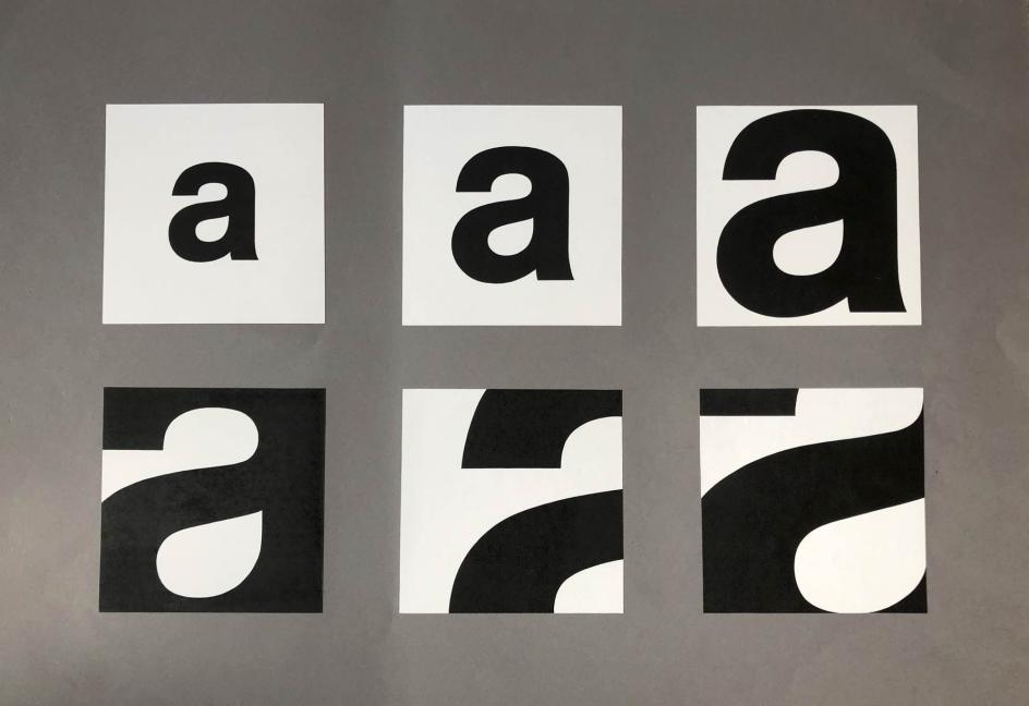 Dan’s Helvetica ‘a’ drawings. Fine-liner pen and white gouache, 1995.