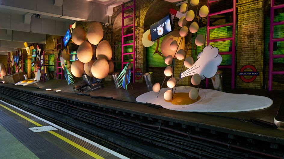 Heather Phillipson, my name is lettie eggsyrub, Gloucester Road station, 2018. Commissioned by Art on the Underground. Photo: G.G. Archard