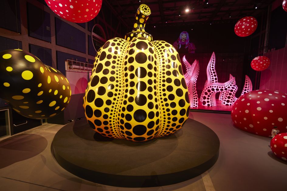 Life of the Pumpkin Recites, All About the Biggest Love for the People, 2019 Installation view from Manchester International Festival 2023 exhibition ‘Yayoi  Kusama_ You, Me and the Balloons’ at Aviva Studios.  Images © David Levene.