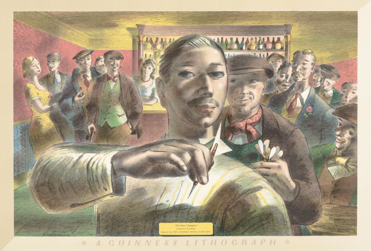 Barnett Freedman, The Darts Champion (for the Guinness Prints), 1956, Lithograph on paper, Emma Mason © Barnett Freedman Estate