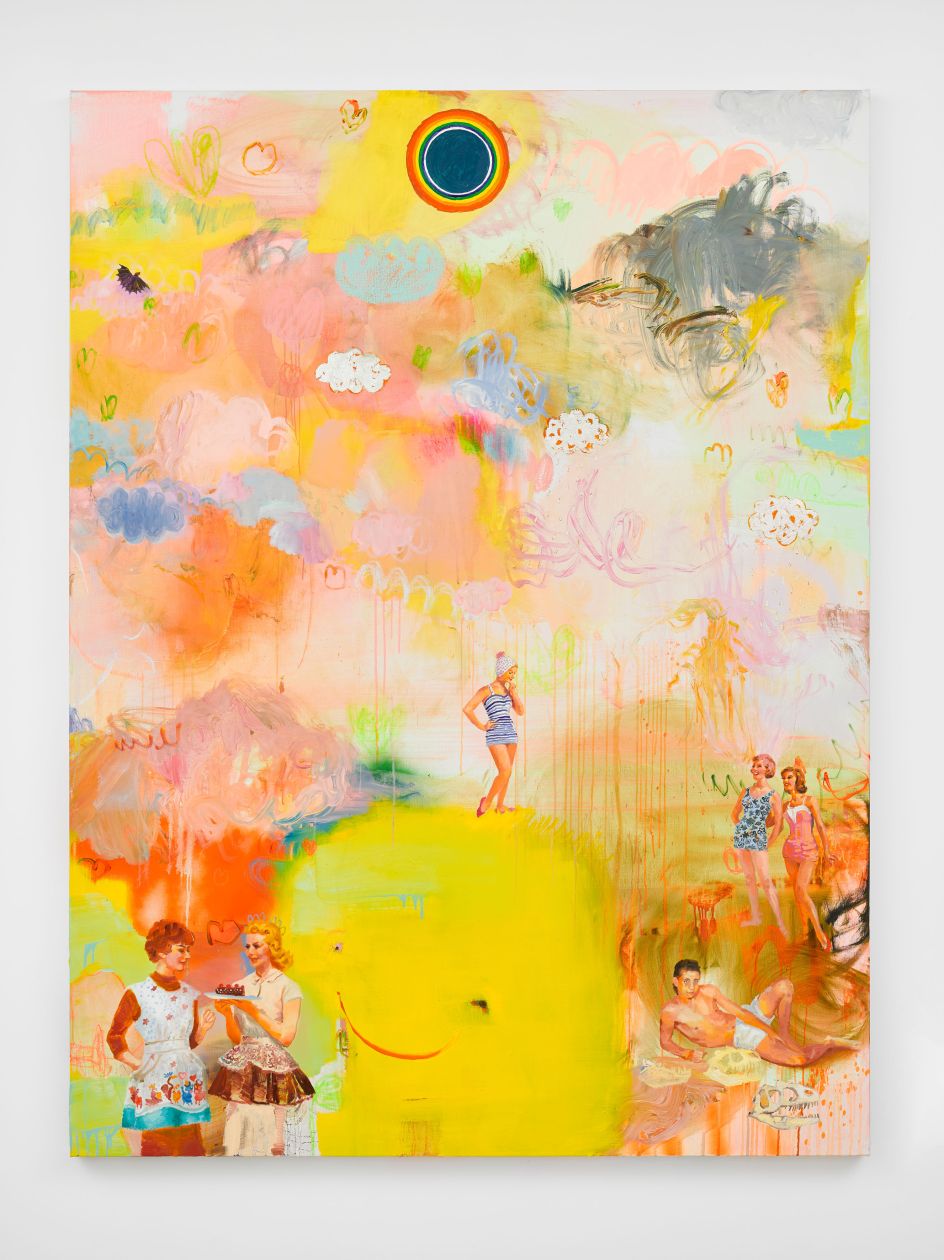 Tursic & Mille, Happiness and Clouds (August), 2021, oil and white gold leaf on canvas, 200 x 150 cm.; 78 3/4 x 59 in. © Tursic & Mille. Courtesy the artists and Galerie Max Hetzler Berlin | Paris | London. Photo: Jack Hems