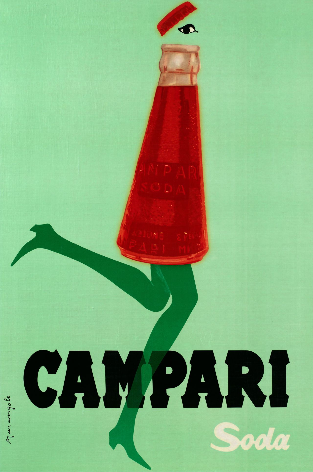 Franz Marangolo, Campari Soda corre col tempo!, 1960s. Campari Soda is in Line with the Times! Lithographic colour print on paper. All images courtesy: Archivio Galleria Campari, Milan.