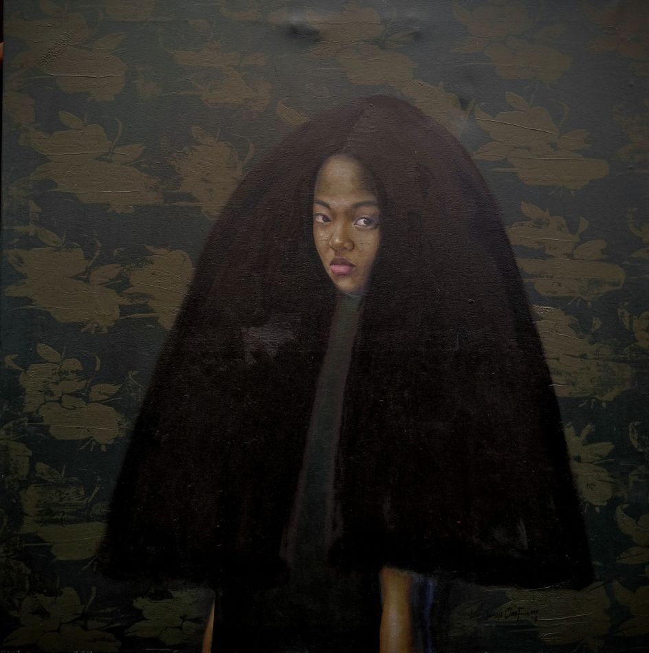 Oluwole Omofemi, ‘Omonalisa’ Oil and acrylic on canvas, 121 x 121 cm, 2019. Courtesy Signature African Art
