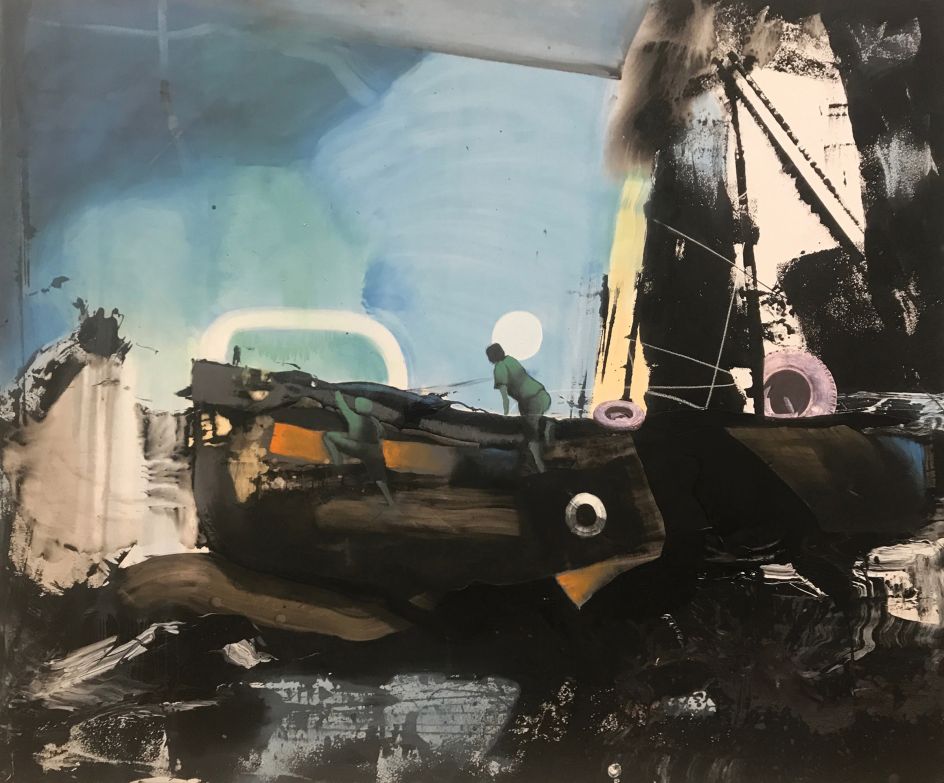 © Marcus Jansen, Immigrants, 2017, Oil enamel, mixed media, collage on canvas, Image courtesy of the artist ©2019 Marcus Antonius Jansen/Artists Rights Society (ARS), New York