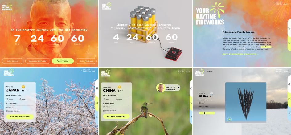 Homepage designs for various stages of Your Daytime Fireworks