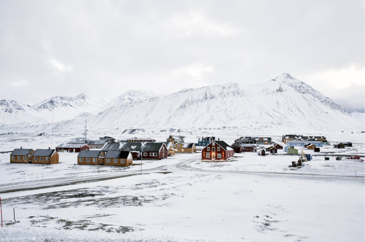 RESEARCH AT THE END OF THE WORLD  Ny Alesund settlement, Svalbard  The Research Centre, formerly a coal mining town, is the largest laboratory for modern Arctic research in existence. There are representations from 11 countries.  © Anna Filipova