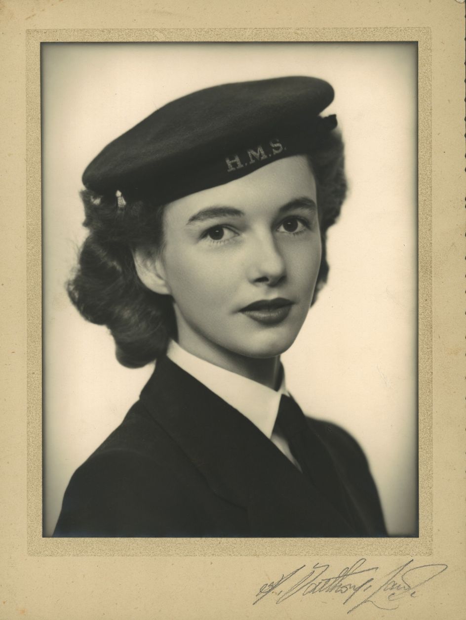 June, aged about 19, as a member of the Women’s Royal Naval Service, known as the WRENS, about 1942-43. Credit: Photograph by H. Southorn-Laws, 4 Dee Lane, West Kirby, Cheshire