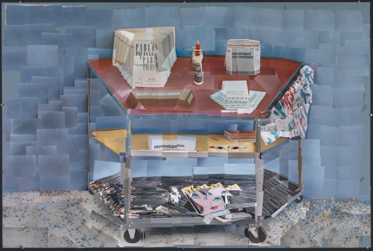 David Hockney "Paint Trolley, L.A. 1985" Photographic collage 40 x 60” © David Hockney Photo Credit: Richard Schmidt