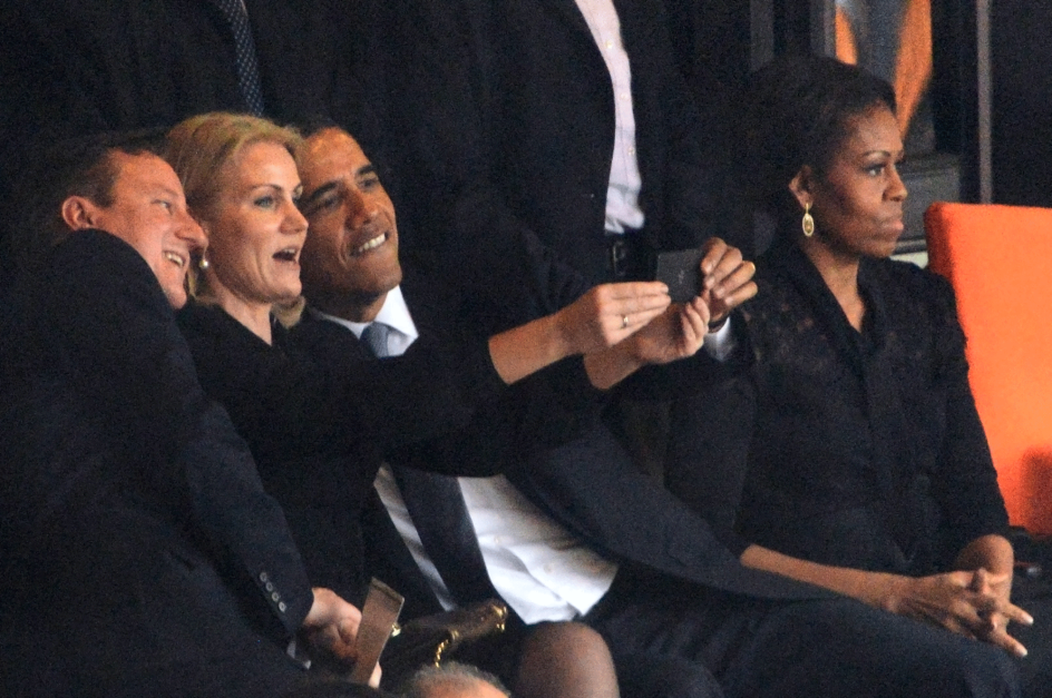 Barack Obama selfie with Danish Prime Minister Courtesy ROBERTO SCHMIDT/AFP/Getty Images