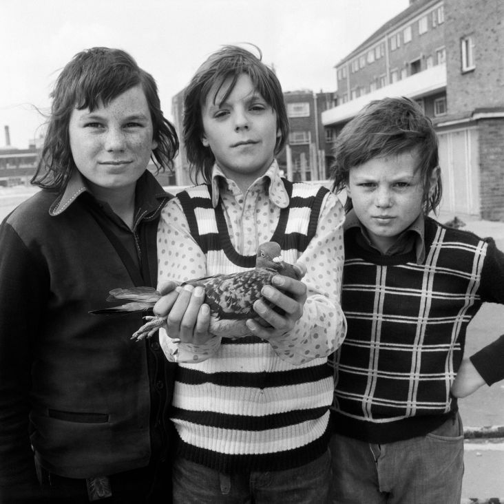 Daniel Meadows. National Portrait (Three Boys and a Pigeon) 1974. Courtesy of the artist