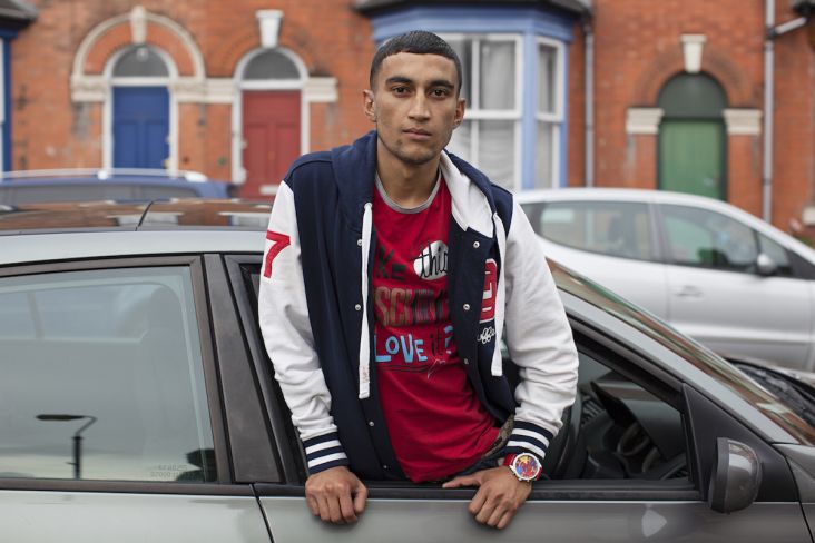 Mahtab Hussain Red t-shirt, baseball jacket, car from the series You Get Me? 2012 Courtesy the artist
