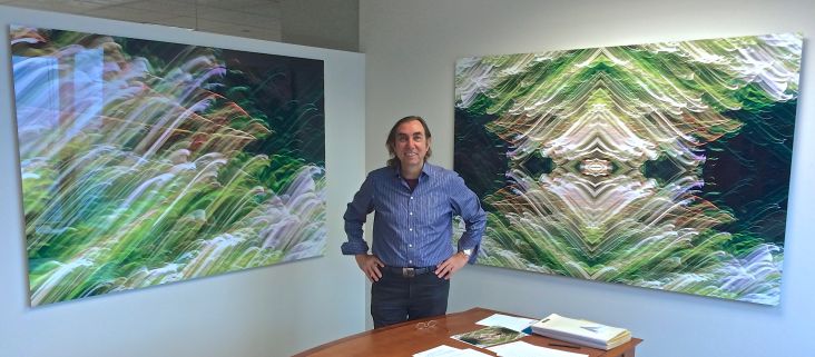 Pen Densham with the R. Wyman office installation "Fluent Chords"