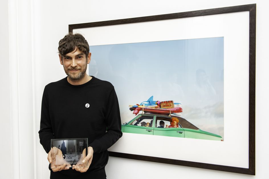 Third prize winner Garrod Kirkwood with his portrait. Photograph by Jorge Herrera