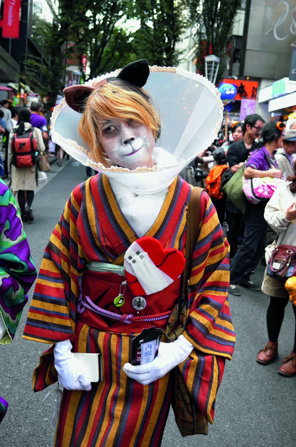 A punter at the Bakeneko Festival during Halloween. It is open to anyone wearing a cat outift. Photograph by Manami Okazaki