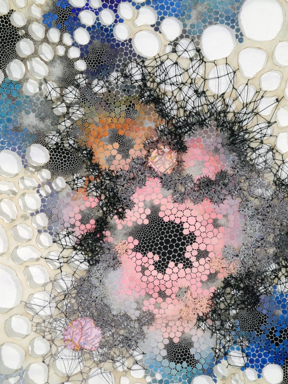 Cathexis Karen Margolis Cathexis, 2017 watercolor, gouache, maps, thread on Abaca paper 24”x18” Courtesy of the artist and Garis & Hahn