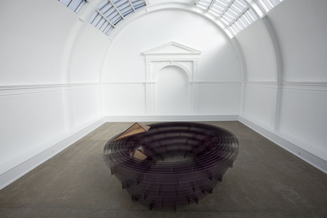 Installed in Central Court, Leeds Art Gallery    Alison Wilding, Arena, 2000.  Polycarbonate and cast polyurethane rubber 1200 mm x 4700 x 3700 mm     Gifted by Simmons & Simmons through the Contemporary Art Society to Leeds Museums and Galleries (Leeds Art Gallery)   Photo © Jerry Hardman Jones, 2017