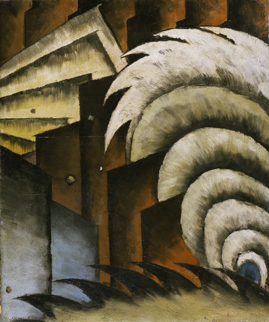 Chinese Music, 1923, by Arthur Dove, American, 1880 -1946. Oil and metallic paint on panel, 21 11/16 x 18 1/8 inches. Philadelphia Museum of Art: The Alfred Stieglitz Collection, 1949-18-2