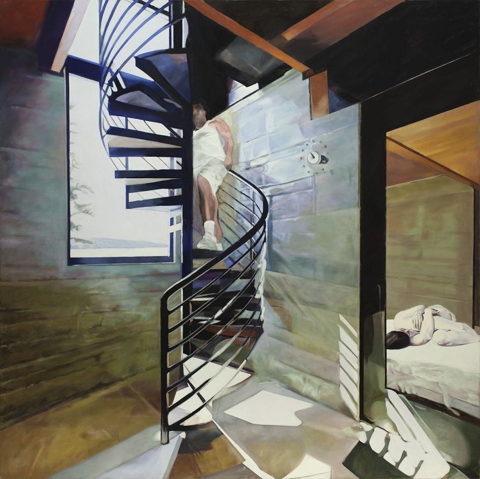 Neil Stokoe, Man Ascending Staircase with Lying Woman, 2013-14