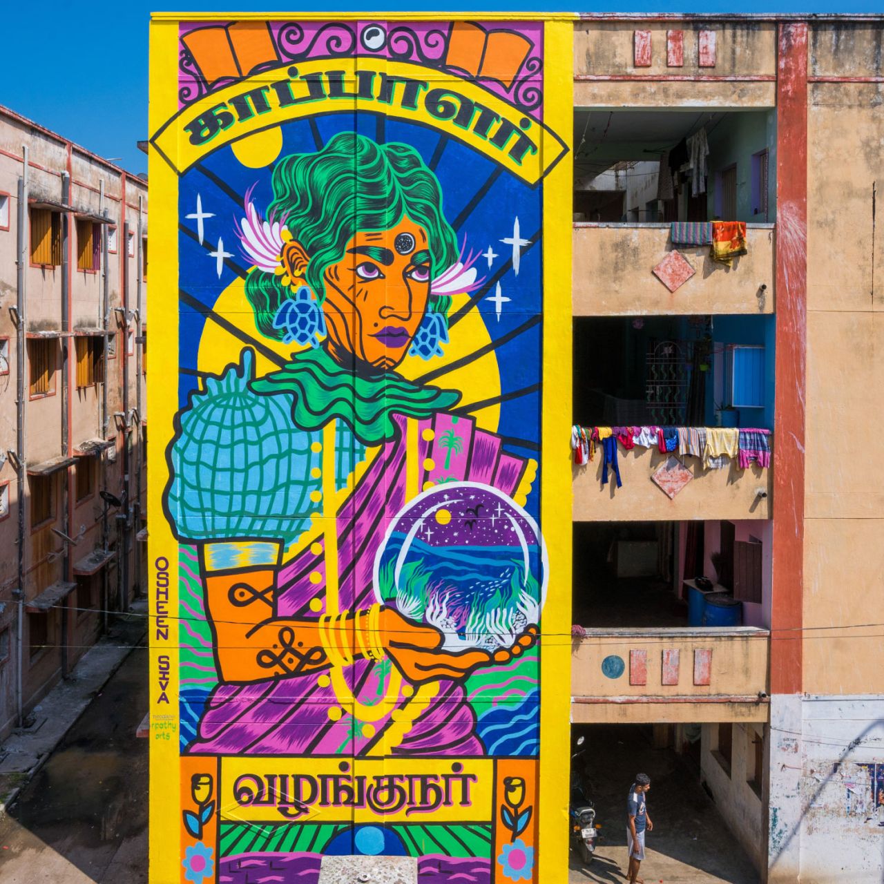 ‘காப்பாளர் & வழங்குநர்’ (‘Protectors and Providers’) in Tamil for St+art India Festival Chennai 2020 © Osheen Siva