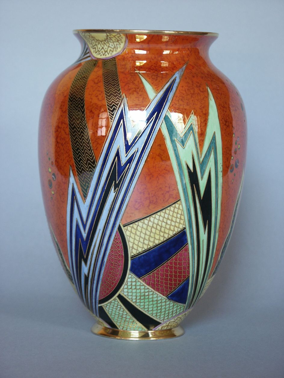 Enoch Boulton for Carlton Ware  JAZZ Pattern 3353, orange lustre 1930s Ceramic Vase, Private Collection © Terry Wise, courtesy of Terry Wise / Carlton Ware World