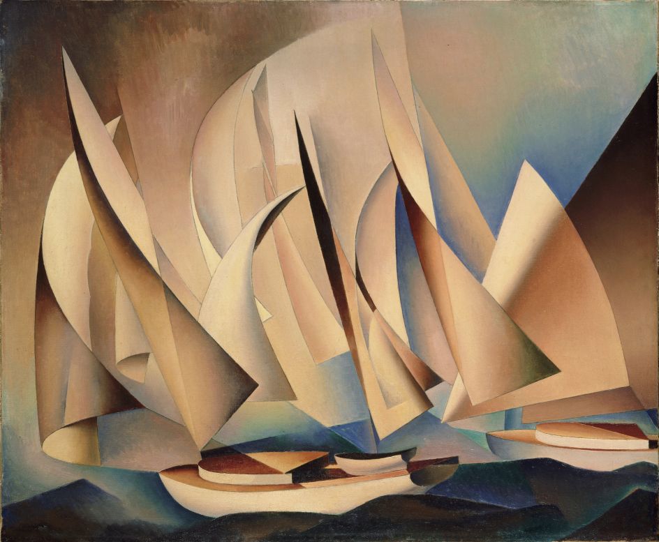 Pertaining to Yachts and Yachting, 1922, by Charles Sheeler, American, 1883 - 1965. Oil on canvas, 20 x 24 1/16 inches. Philadelphia Museum of Art: Bequest of Margaretta S. Hinchman, 1955-96-9
