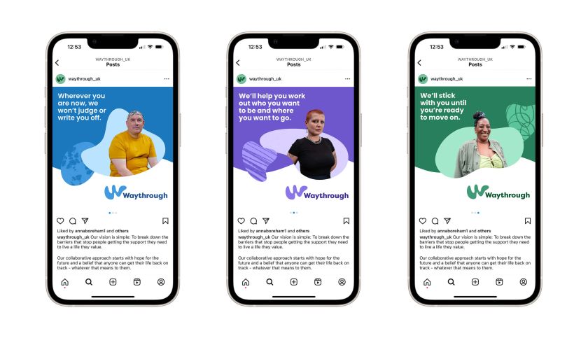 Brand Ethos and Becolourful design identity for new charity Waythrough