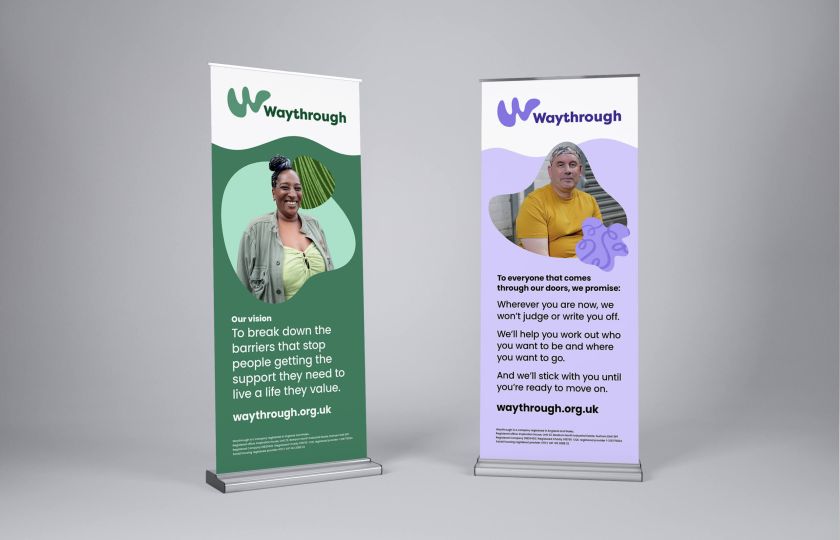 Brand Ethos and Becolourful design identity for new charity Waythrough