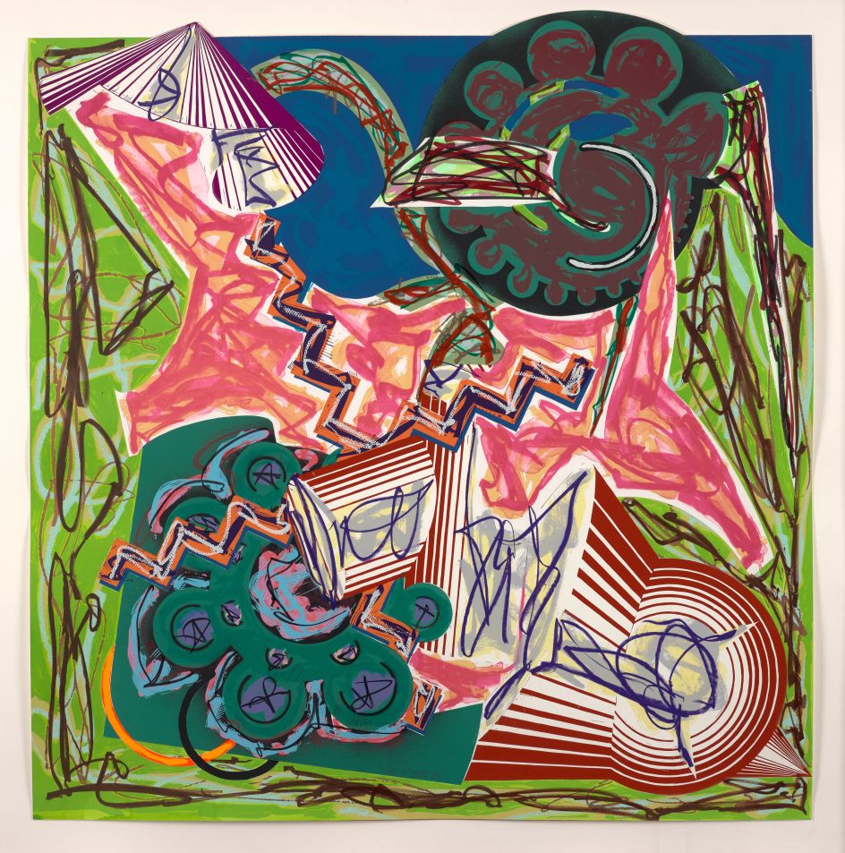 Frank Stella, American, born 1936. Then Came an Ox and Drank the Water, 1984. Hand-coloring and collage with lithograph, linocut, and screenprint on T.H. Saunders paper (background) and shaped, hand-cut Somerset paper (collage), 137.2 × 133 cm. Collection of Preston H. Haskell, Class of 1960 / © 2017 Frank Stella / Artists Rights Society (ARS), New York