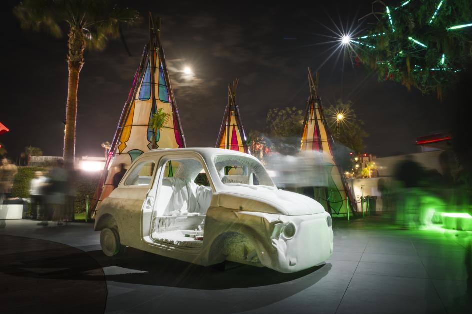 Life-size solid marble sculpture of a Fiat 500 called 
