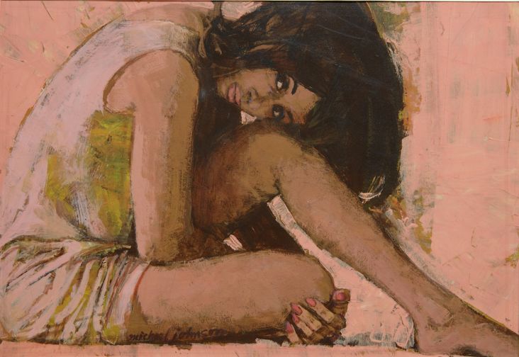 Michael Johnson, Pink Woman, c 1962, casein tempera on board, copyright Lever Gallery