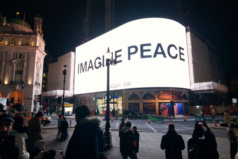 Yoko Ono interrupts the world's biggest screens to share a message