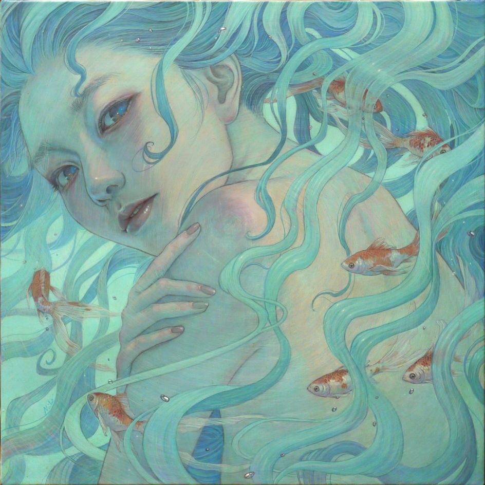 © Miho Hirano – Swimming. Oil on canvas 18 x 18